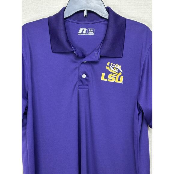 Russell NCAA LSU Tigers Shirt Mens Large Dri-Fit Lightweight Purple Polo Shirt - Picture 2 of 9